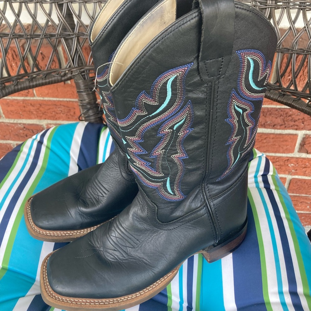 Shyanne Cream Leather Western Cowboy Boots Teal Purple Stitching Girls Size 4
